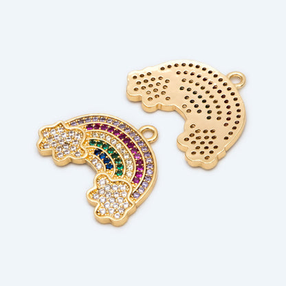 4pcs Gold Rainbow Charms 18x24mm, Cubic Zirconia Pave Rainbow, 18K Gold plated Brass Rainbow Pendants (GB-2348)