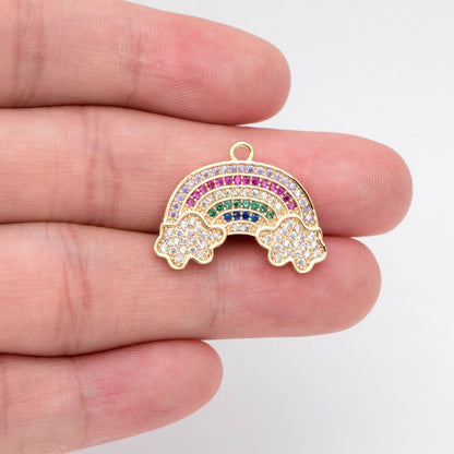 4pcs Gold Rainbow Charms 18x24mm, Cubic Zirconia Pave Rainbow, 18K Gold plated Brass Rainbow Pendants (GB-2348)