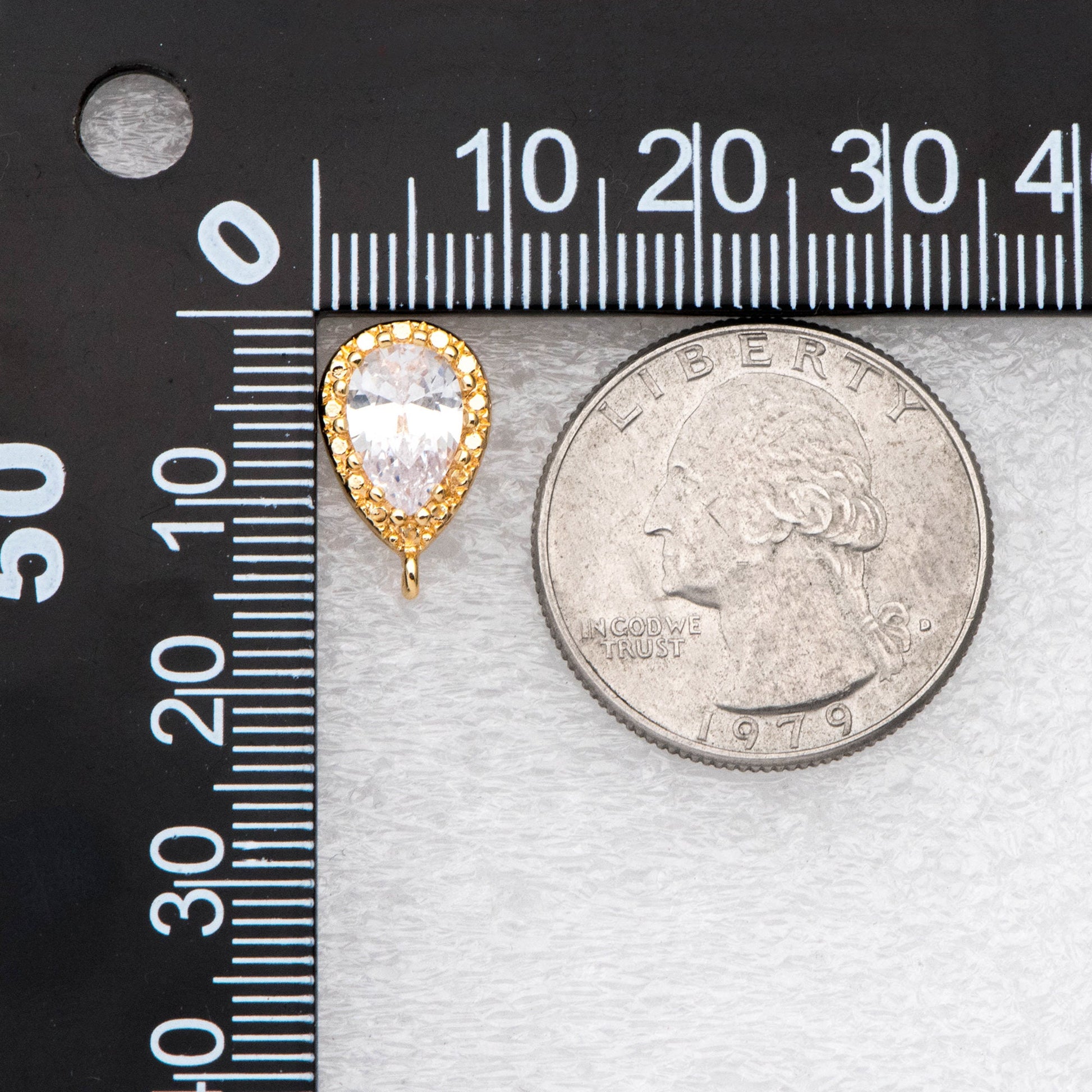 10pcs Gold/ Silver tone Teardrop Stud Earrings with Loop, CZ Pave Ear Posts 15x9mm, Gold/ Rhodium plated Brass Earring Findings (#GB-962)