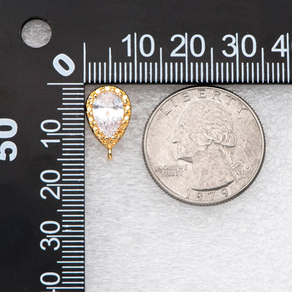 10pcs Gold/ Silver tone Teardrop Stud Earrings with Loop, CZ Pave Ear Posts 15x9mm, Gold/ Rhodium plated Brass Earring Findings (#GB-962)