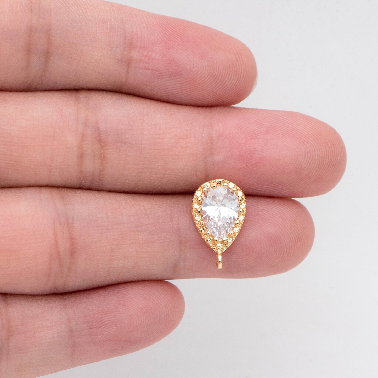 10pcs Gold/ Silver tone Teardrop Stud Earrings with Loop, CZ Pave Ear Posts 15x9mm, Gold/ Rhodium plated Brass Earring Findings (#GB-962)