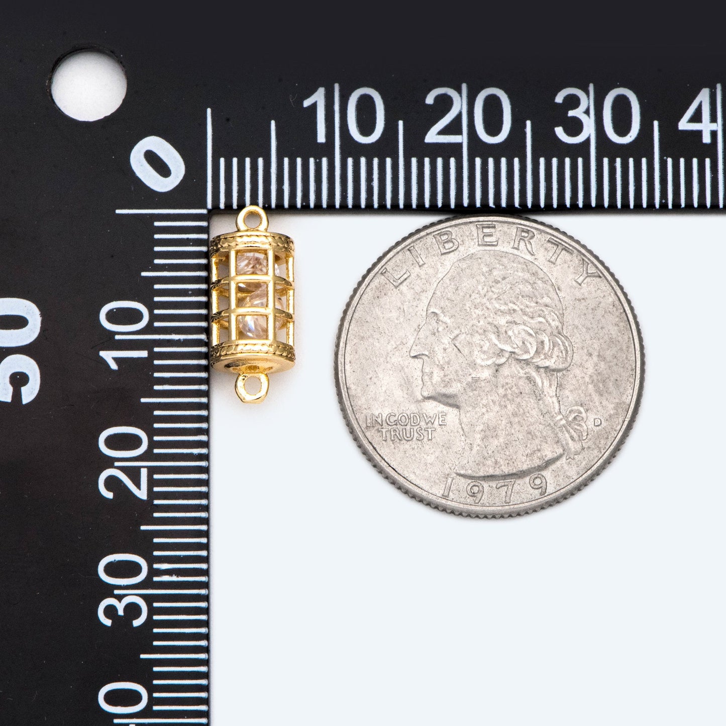 4pcs Gold Birdcage Charms with CZ Diamond Inside, 18K Gold plated Brass, 3D Cage Pendants 16x7mm (GB-2380)