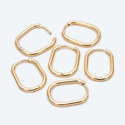 4pcs Oval Huggie Earrings, Oval Hoop Earrings 20x15mm, 18K Gold/ Rhodium plated Stainless Steel, Geometric Earring Supplies (GB-2388-B)