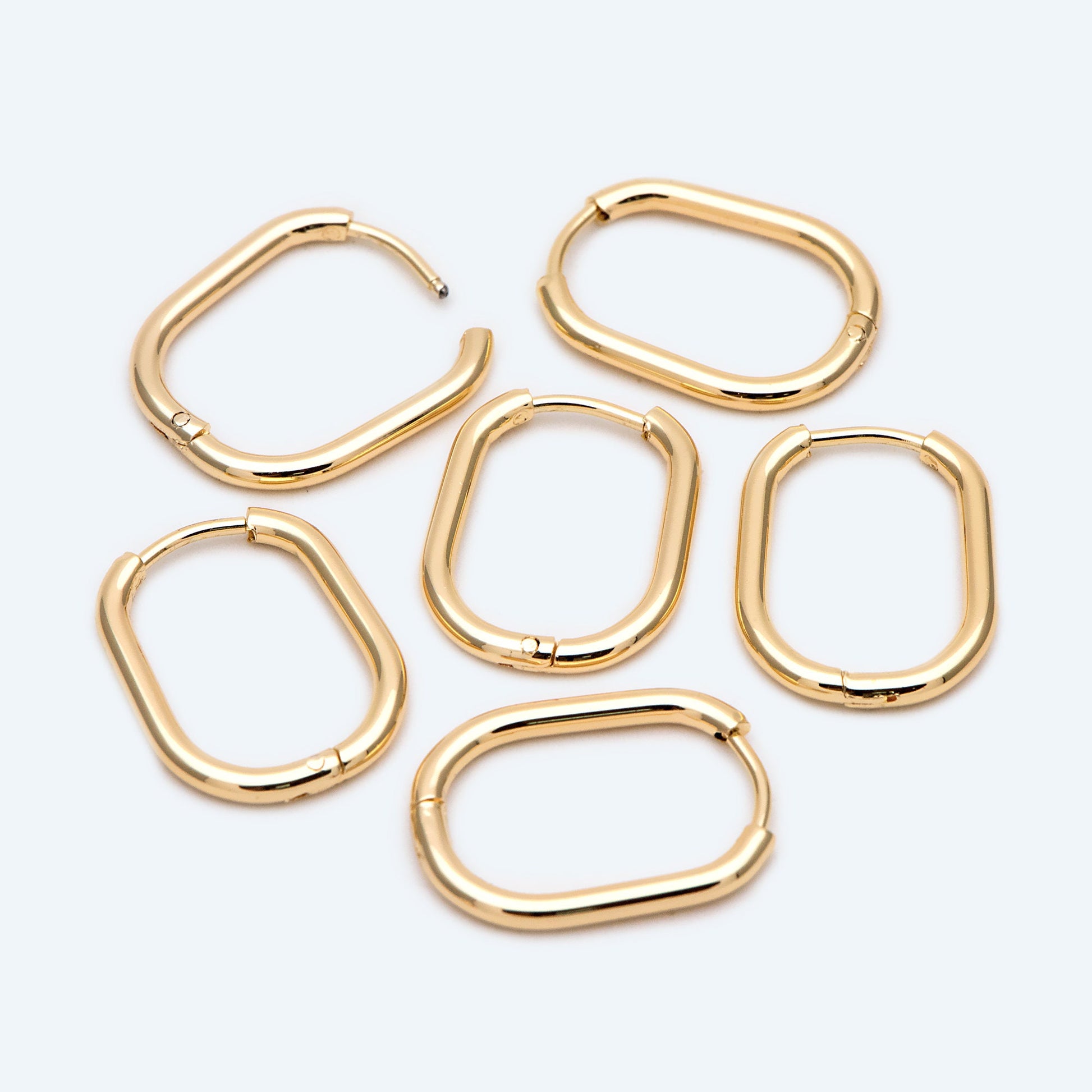4pcs Oval Huggie Earrings, Oval Hoop Earrings 20x15mm, 18K Gold/ Rhodium plated Stainless Steel, Geometric Earring Supplies (GB-2387)