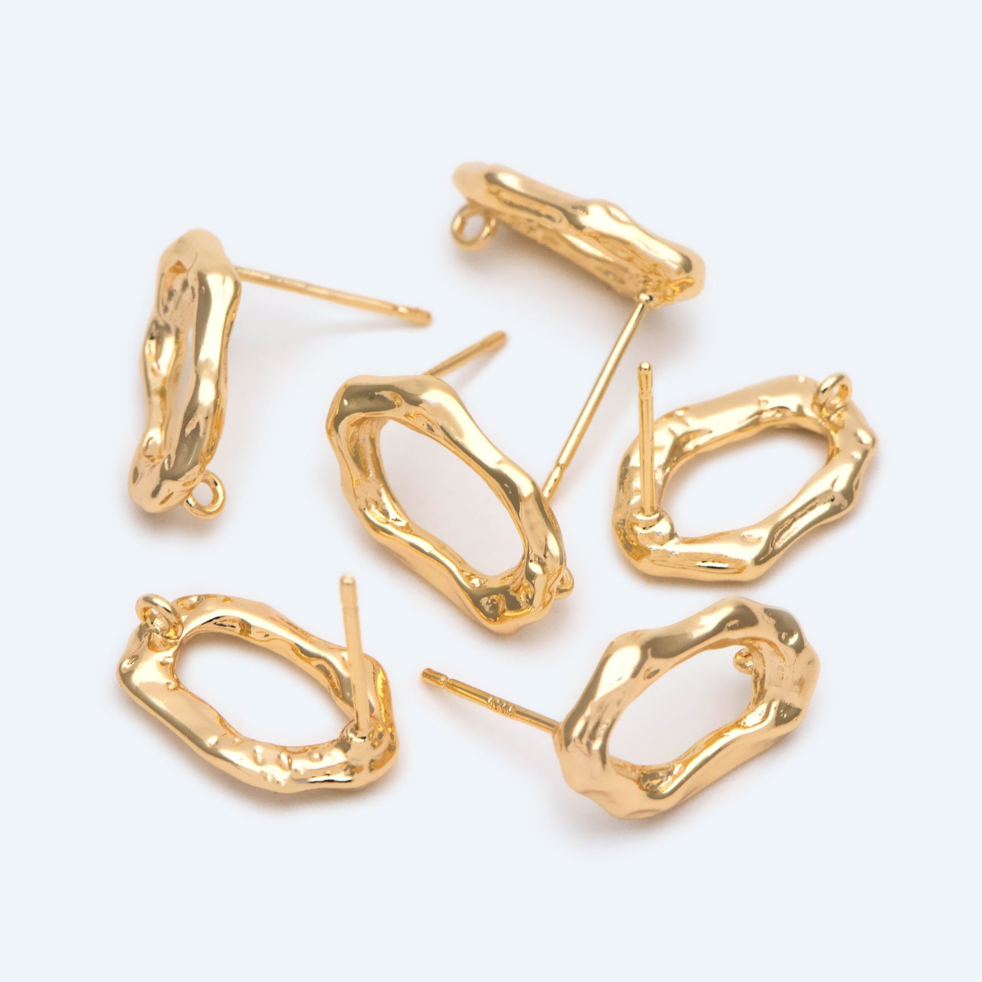 10pcs Gold Oval Ear Posts, Oval Stud Earrings,Jewelry Making, Diy Material, Jewelry Supplies (GB-2393)