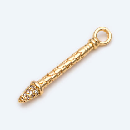 4pcs CZ Pave Bar Charms, 18K Gold plated Brass Stick Pendants (GB-2422)
