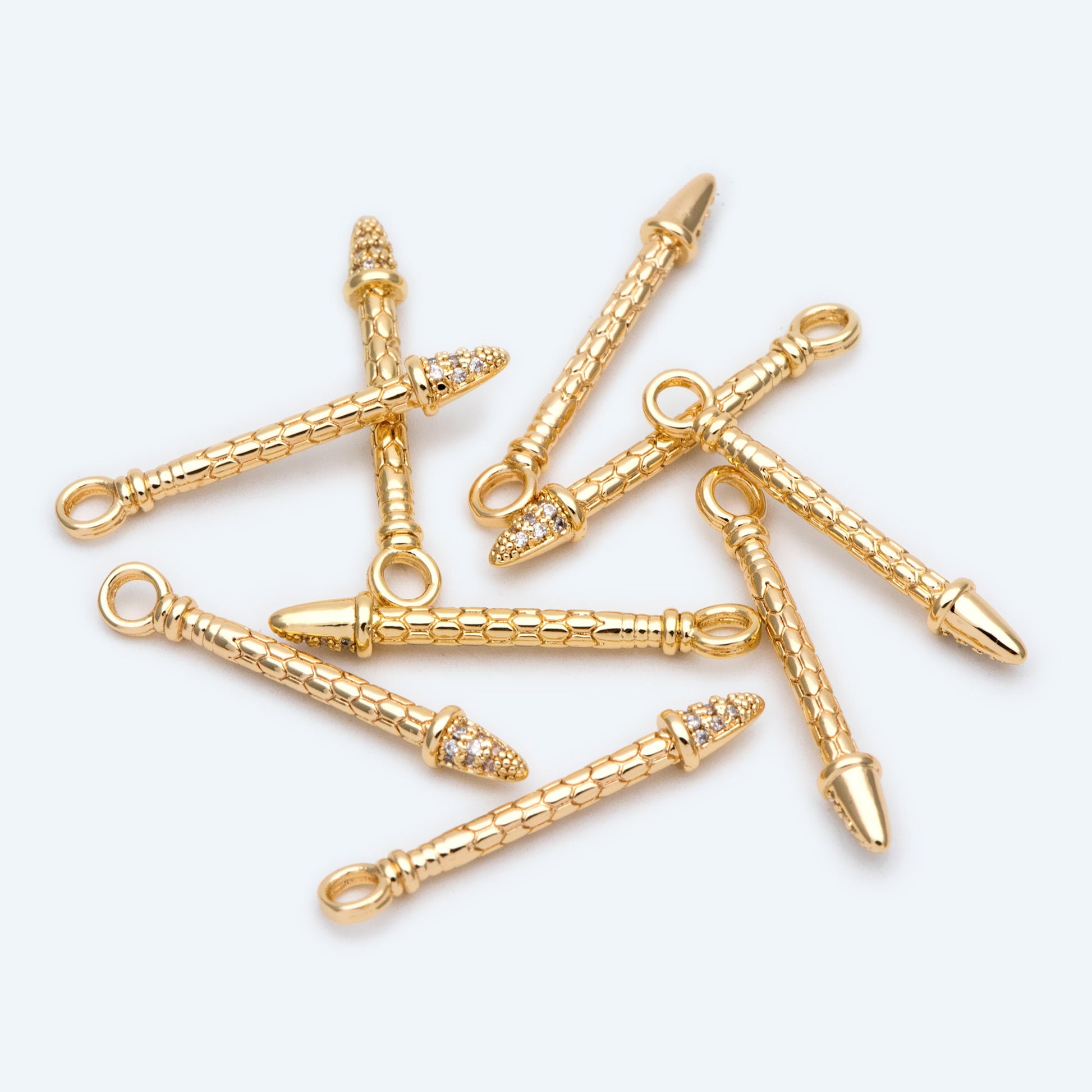 4pcs CZ Pave Bar Charms, 18K Gold plated Brass Stick Pendants (GB-2422)