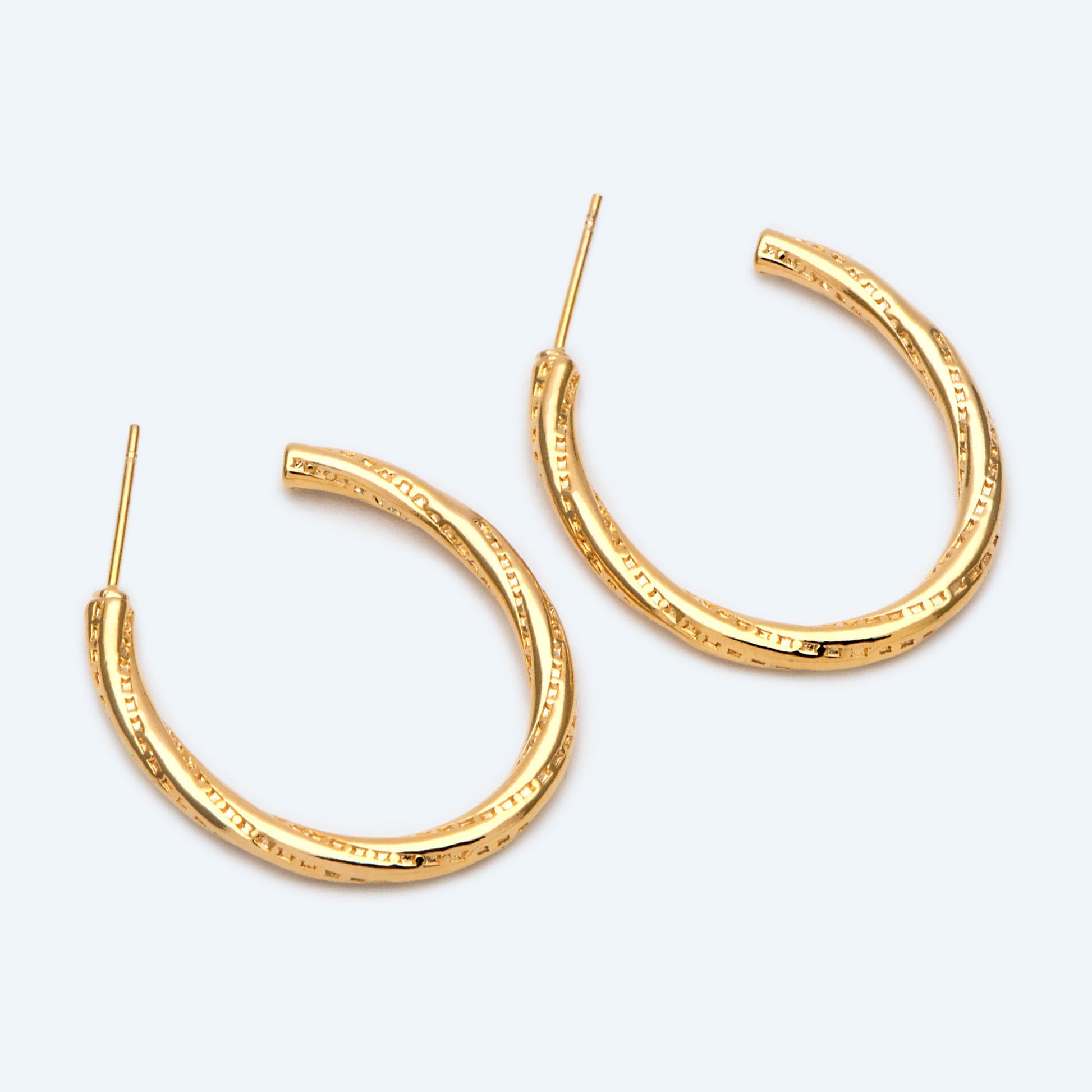 4pcs Gold Oval Earrings, Geometric earring posts, Jewelry Supplies (GB-2338)
