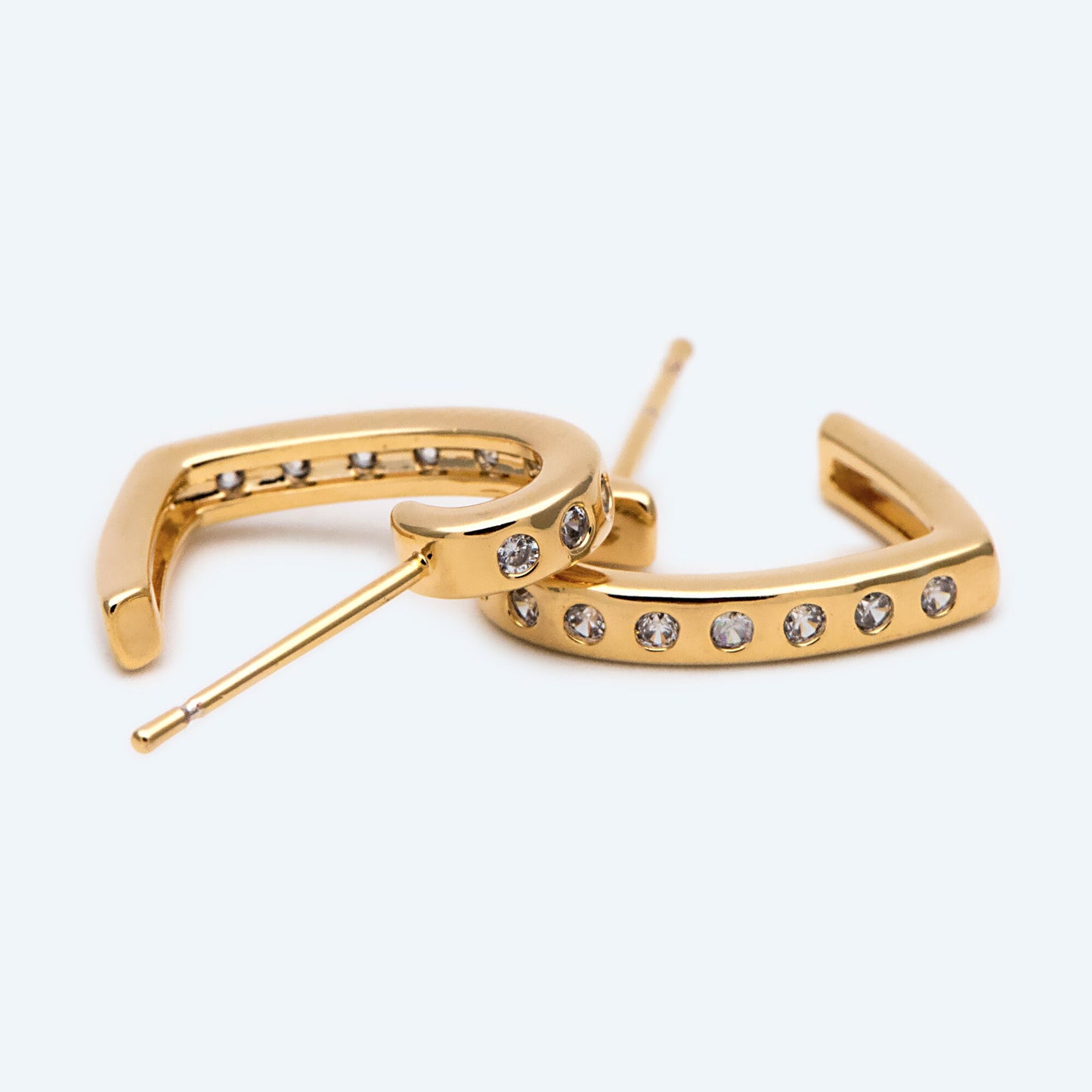 4pcs CZ Pave Heart Earrings: 18K Gold Plated Brass Huggies, 16mm (GB-2350)