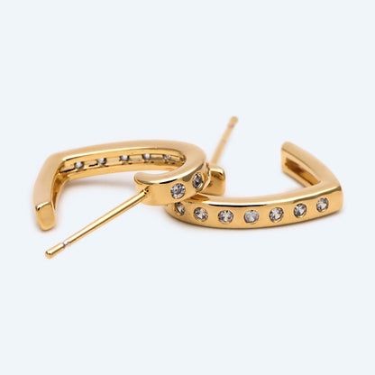 4pcs CZ Pave Heart Earrings: 18K Gold Plated Brass Huggies, 16mm (GB-2350)