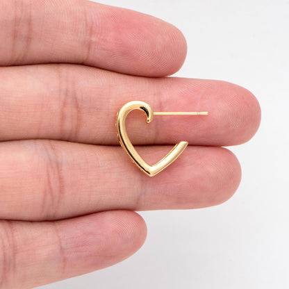 4pcs CZ Pave Heart Earrings: 18K Gold Plated Brass Huggies, 16mm (GB-2350)