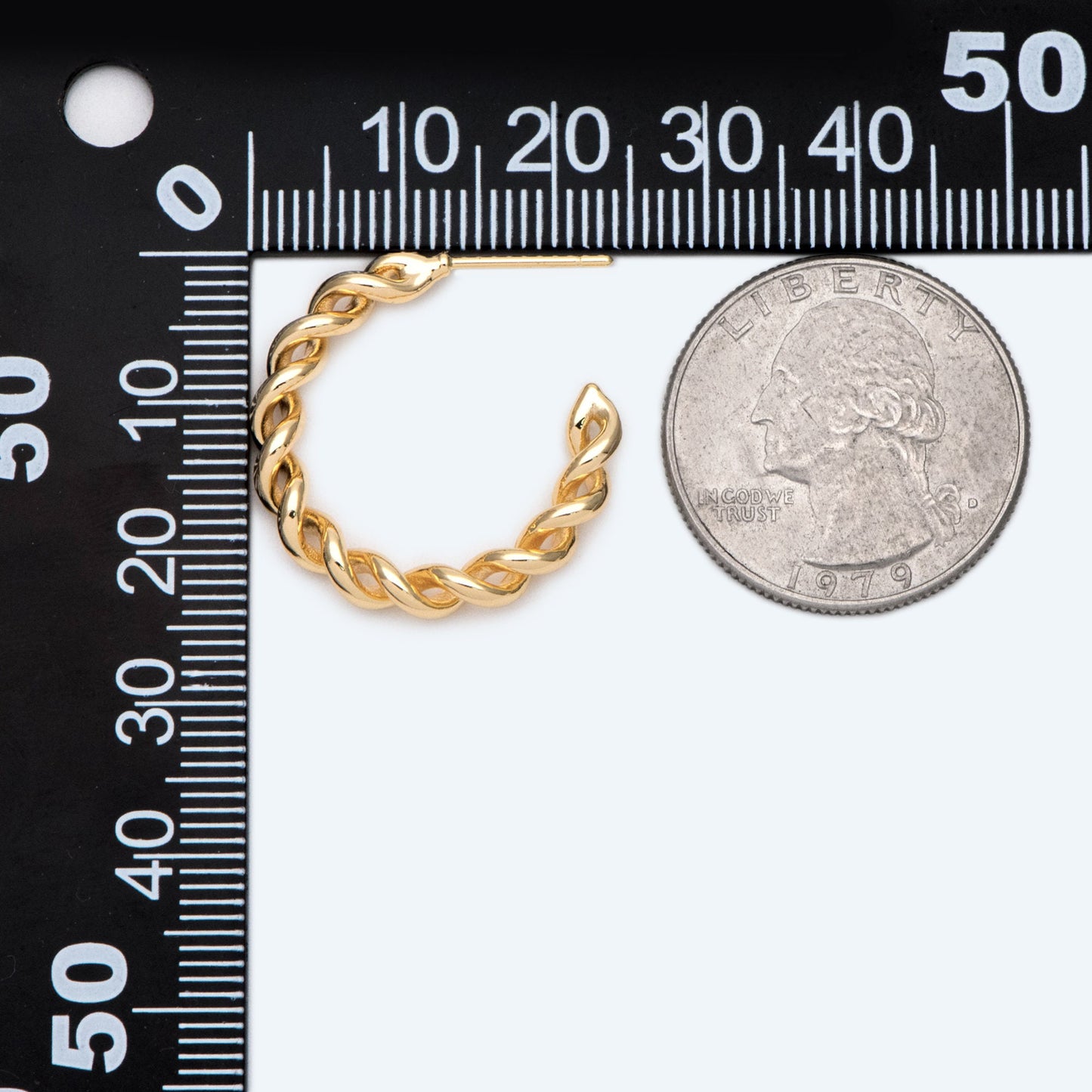 4pcs Gold Round Circle Ear Posts 24mm, Twisted Wire Stud Earrings, Simple Geometric Hoop Earrings (GB-2353)