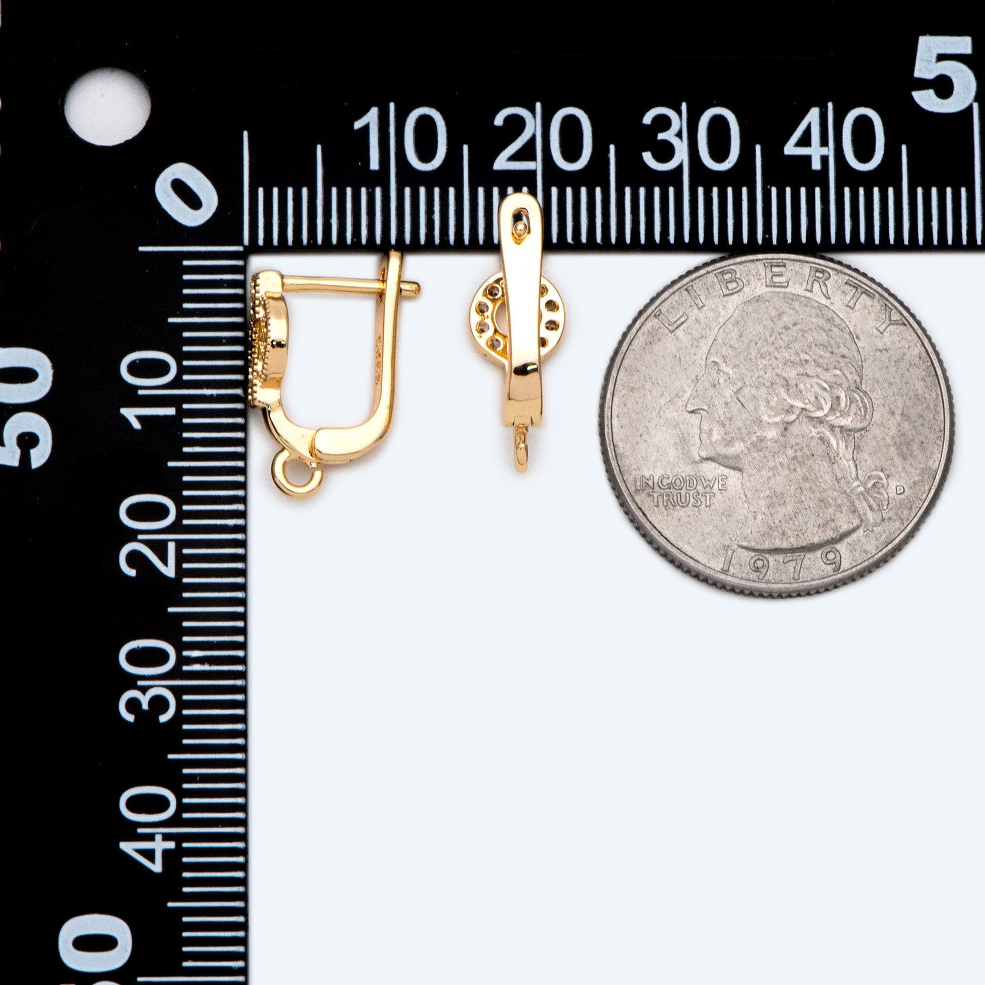 4pcs CZ Pave Gold Click-in Style Leverback Earring with Loop, Earring Finding Wholesale (GB-3904-B)