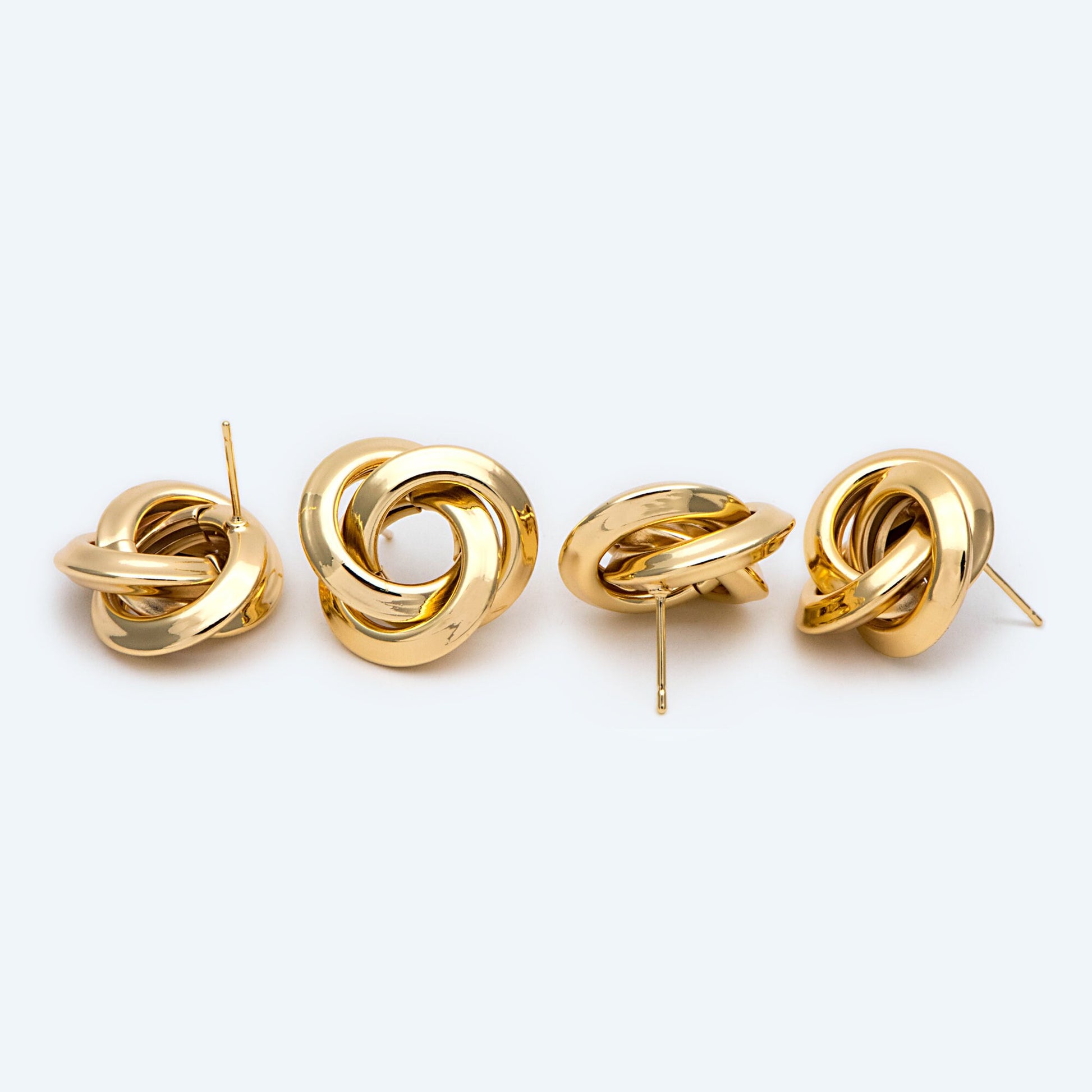 4pcs Gold Knot Earrings, Minimalist Stud Earrings, Circle Flower Ear Posts 21mm (GB-2365)