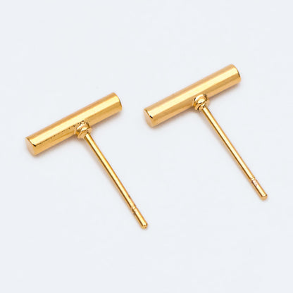 10pcs Gold/ Silver Tone Bar Ear Studs, Gold/ Rhodium plated Brass Stick Earrings (#GB-2369)