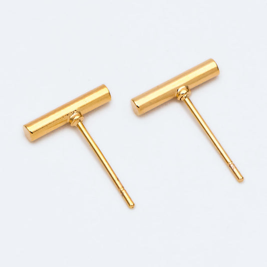 10pcs Gold/ Silver Tone Bar Ear Studs, Gold/ Rhodium plated Brass Stick Earrings (#GB-2369)