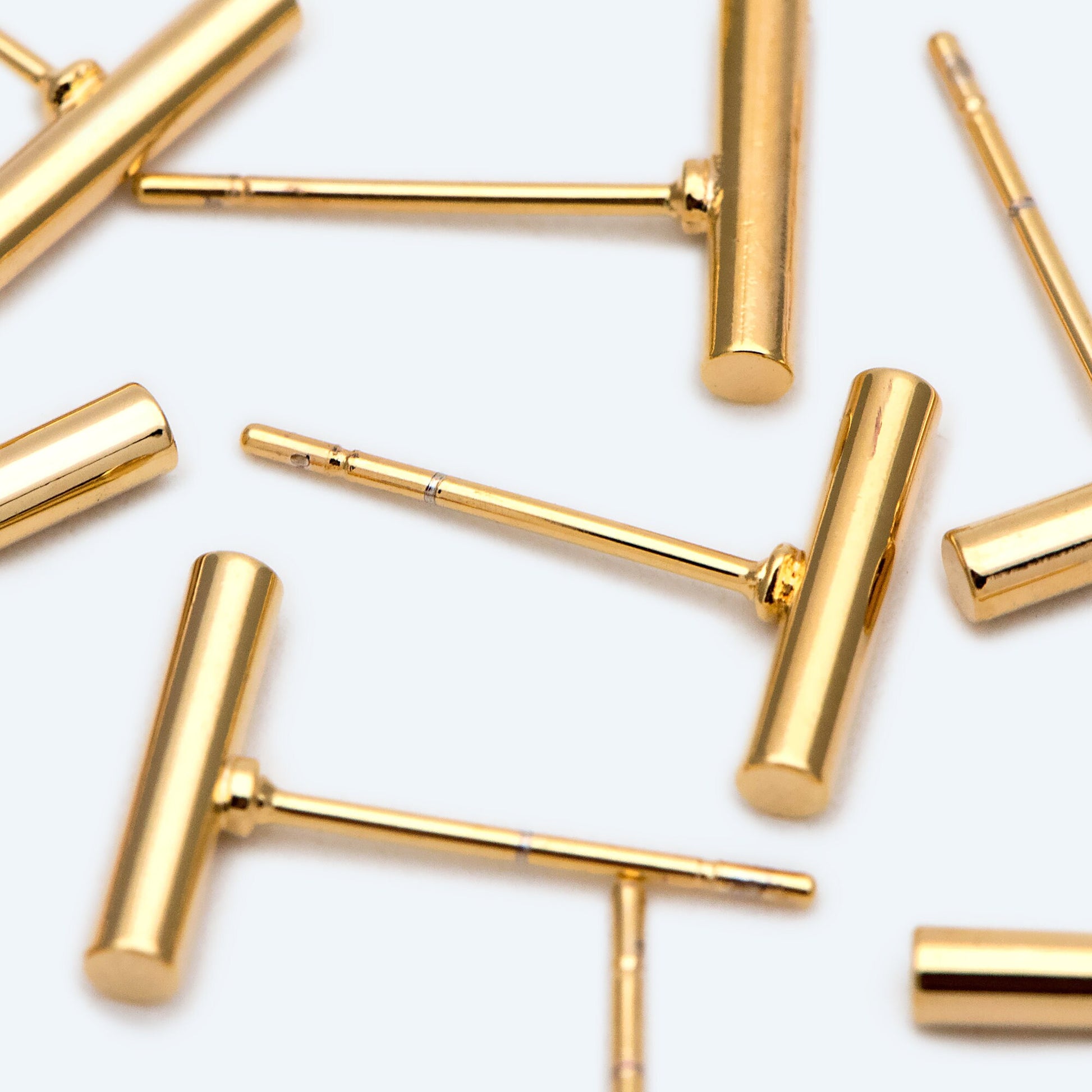 10pcs Gold/ Silver Tone Bar Ear Studs, Gold/ Rhodium plated Brass Stick Earrings (#GB-2369)