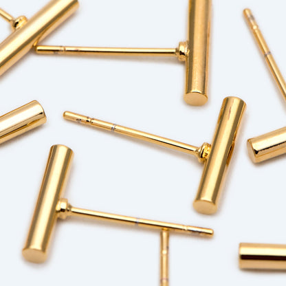 10pcs Gold/ Silver Tone Bar Ear Studs, Gold/ Rhodium plated Brass Stick Earrings (#GB-2369)