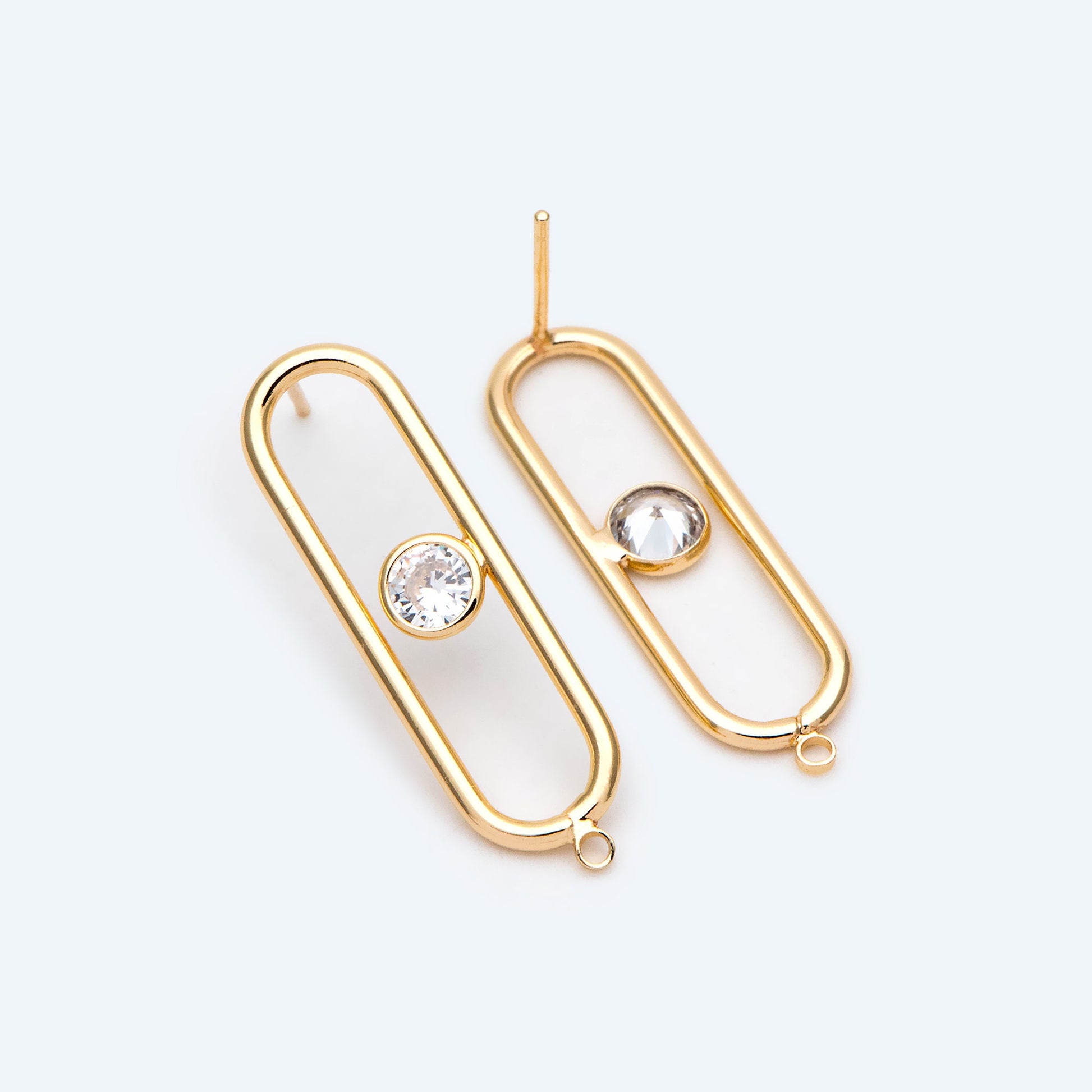 4pcs CZ pave Gold Oval Ear Posts, Geometric Stud Earring, Jewelry Supply (GB-2397)