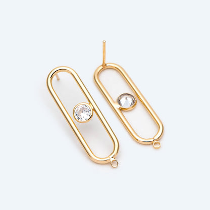 4pcs CZ pave Gold Oval Ear Posts, Geometric Stud Earring, Jewelry Supply (GB-2397)