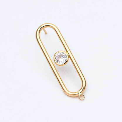 4pcs CZ pave Gold Oval Ear Posts, Geometric Stud Earring, Jewelry Supply (GB-2397)