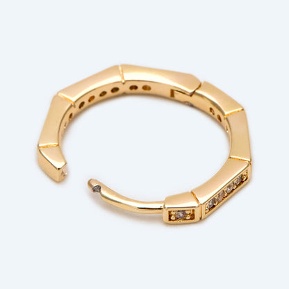 4pcs CZ Paved Polygon Hoop Earrings, Geometric Huggie Earrings, Minimalist Hoop Earrings (GB-2398)