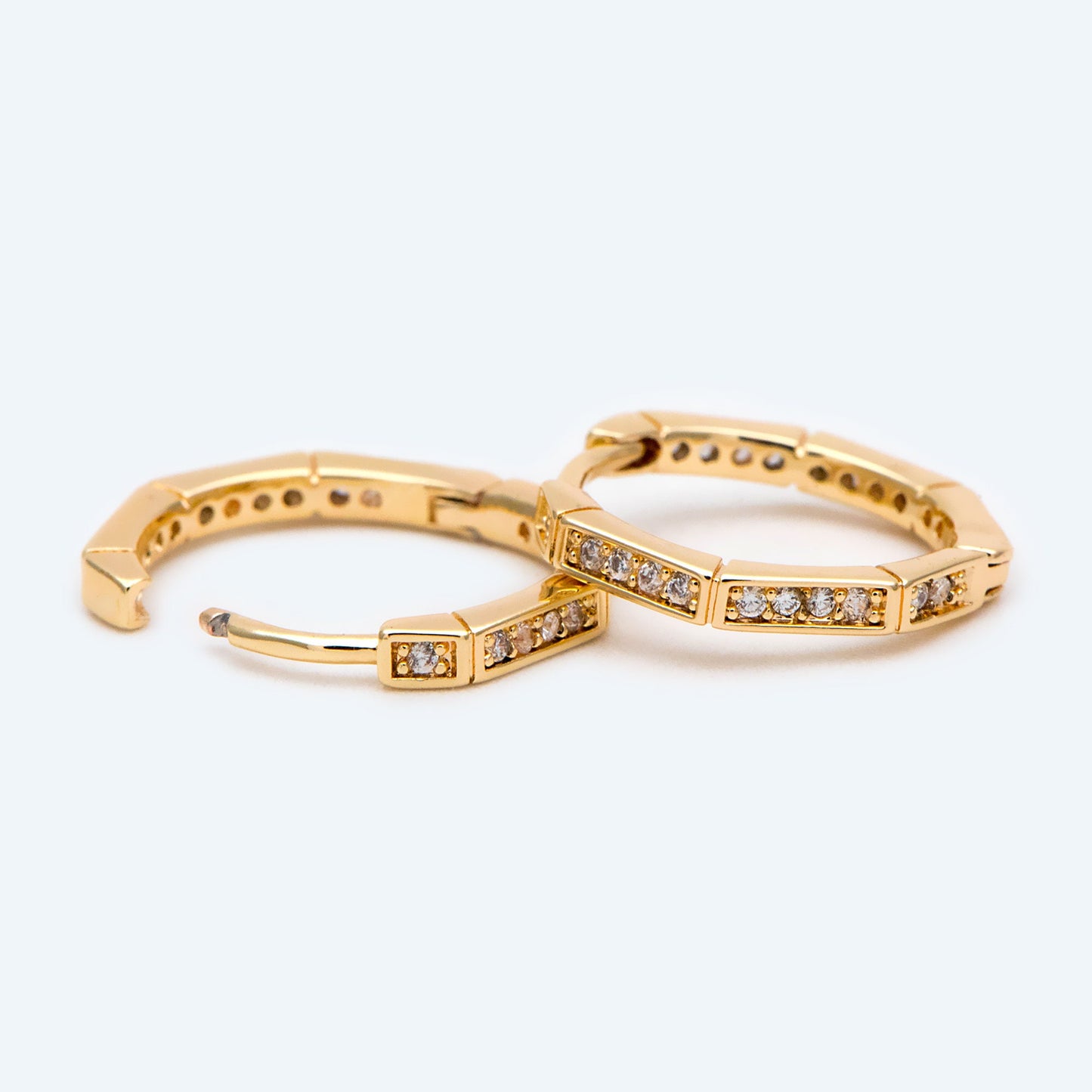 4pcs CZ Paved Polygon Hoop Earrings, Geometric Huggie Earrings, Minimalist Hoop Earrings (GB-2398)