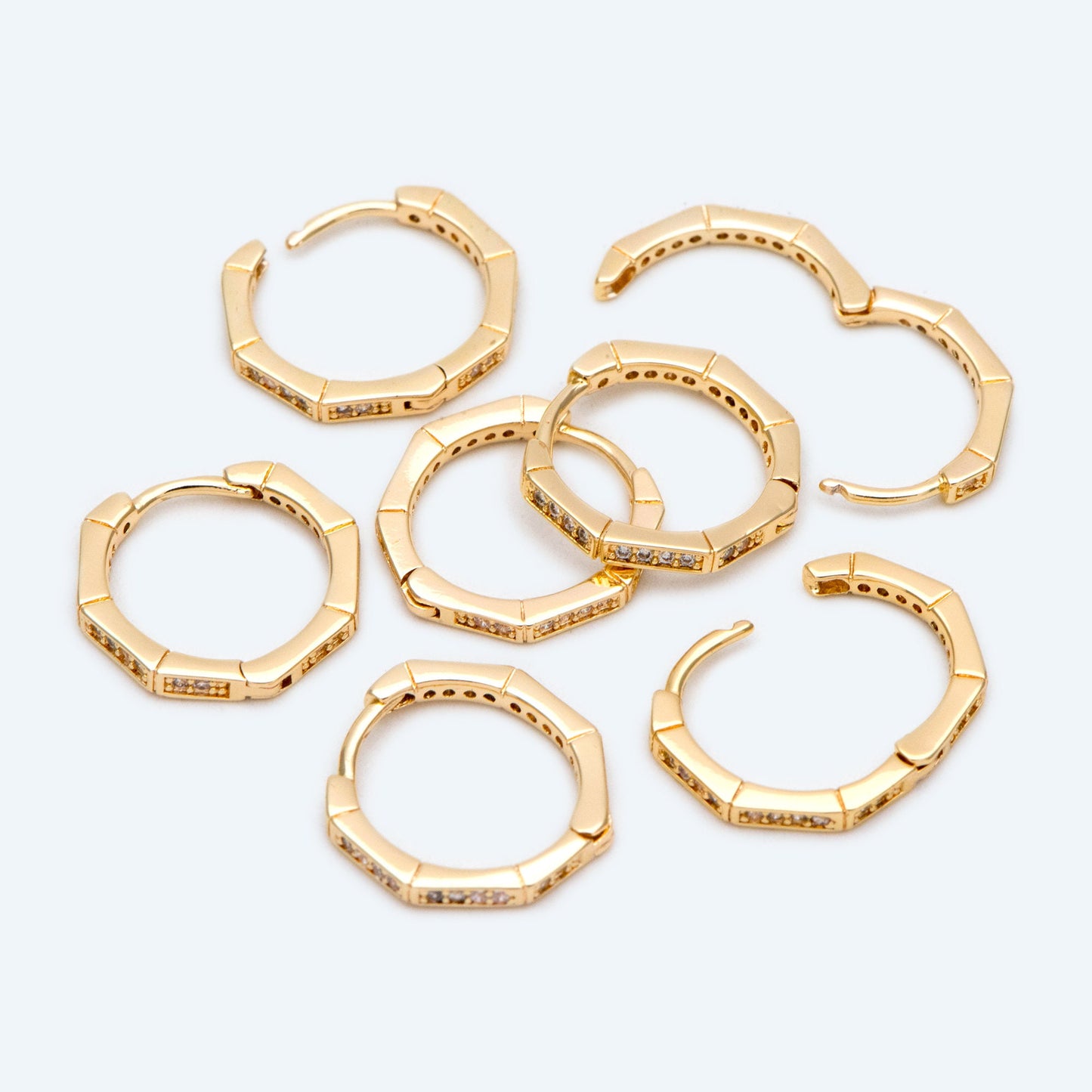 4pcs CZ Paved Polygon Hoop Earrings, Geometric Huggie Earrings, Minimalist Hoop Earrings (GB-2398)