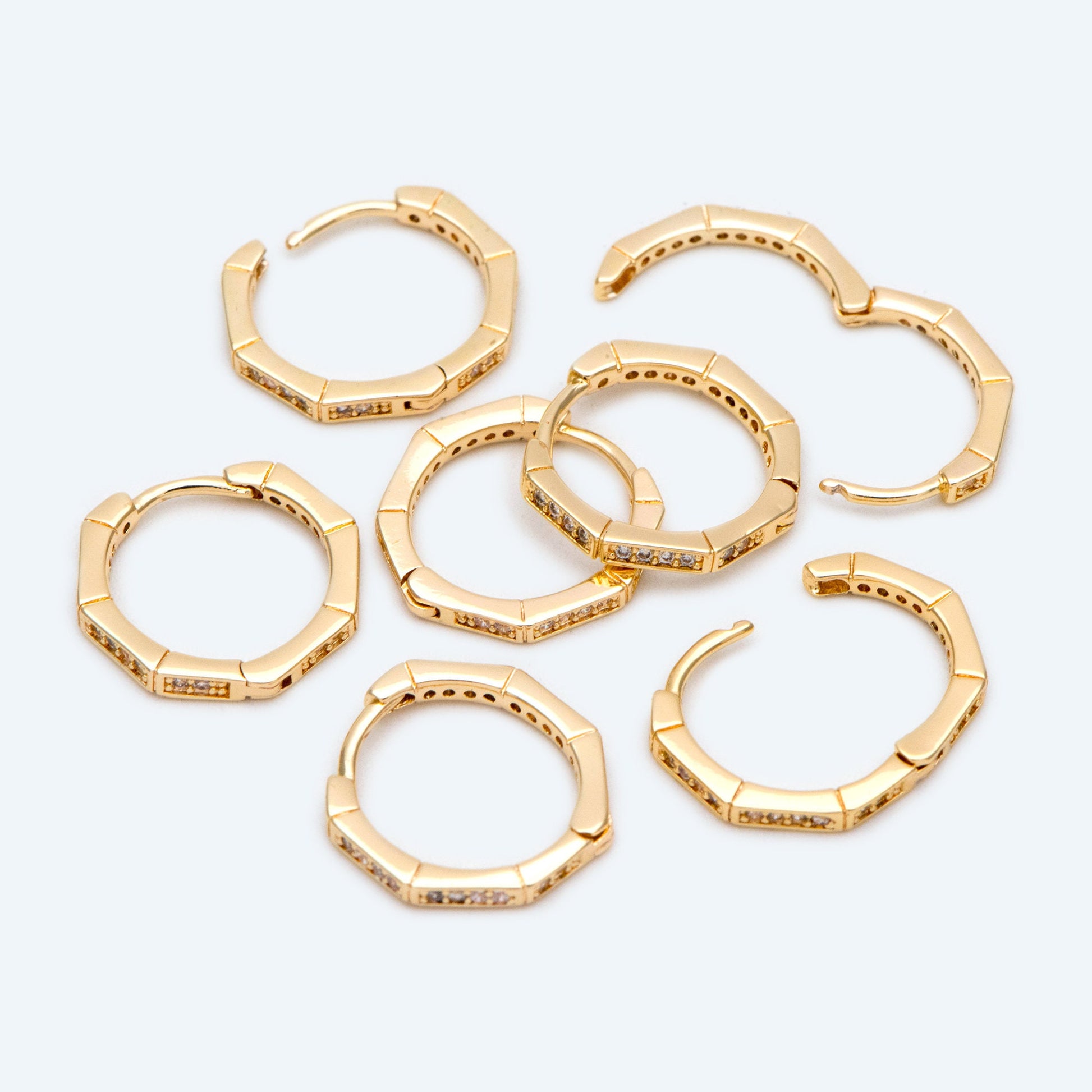4pcs CZ Paved Polygon Hoop Earrings, Geometric Huggie Earrings, Minimalist Hoop Earrings (GB-2398)