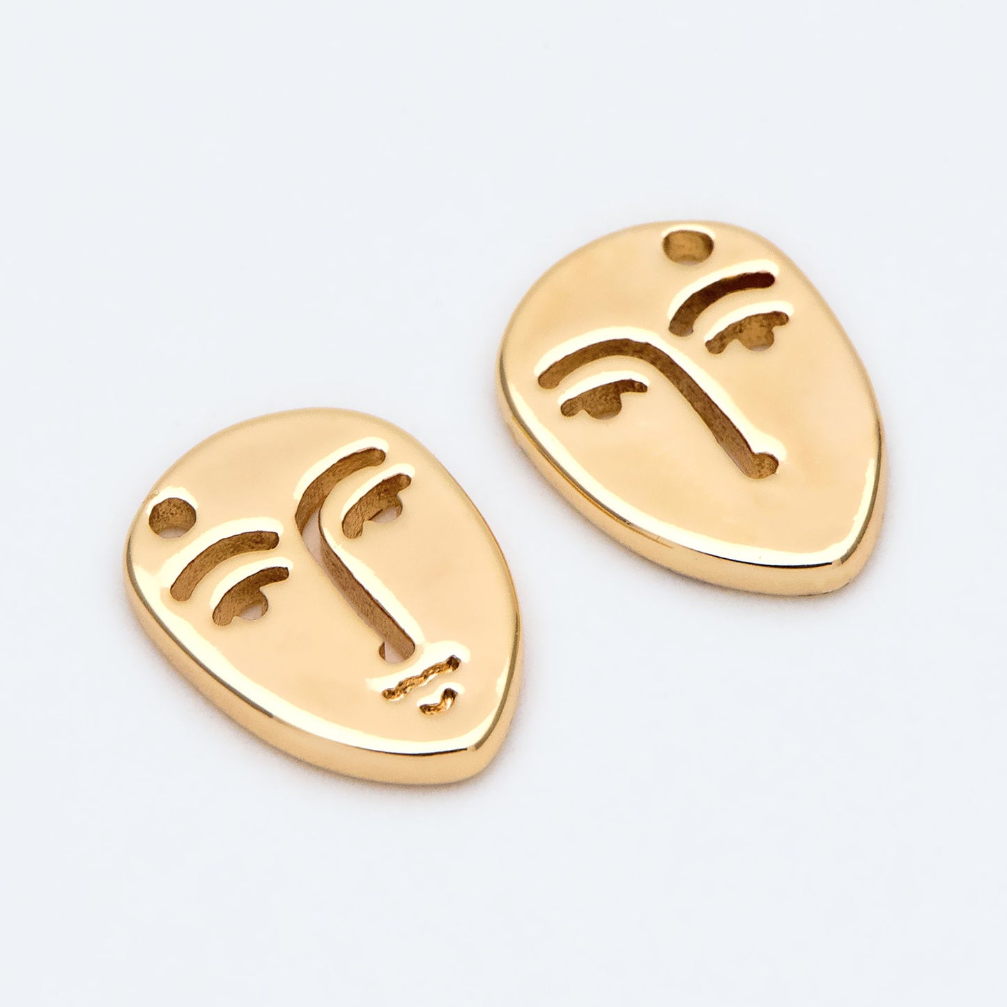 10pcs Gold Face Charm 13x10mm, 18K Gold plated Brass, Outline Man Face Pendants (GB-2419)