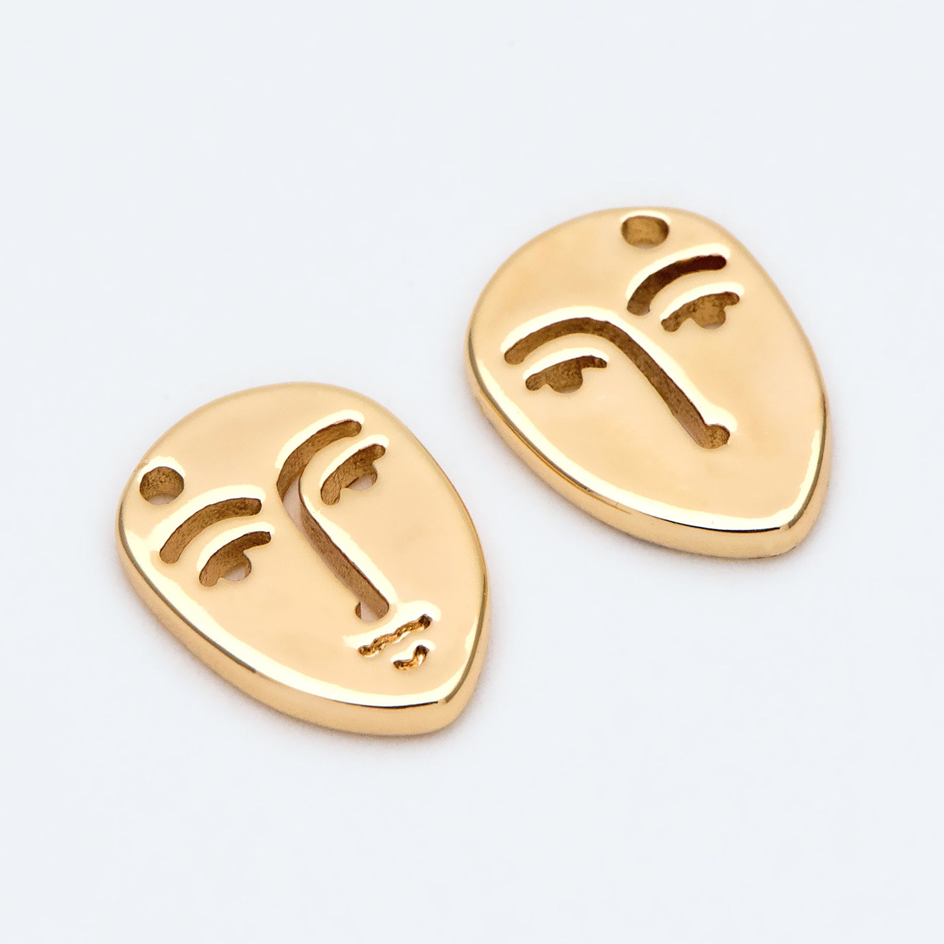 10pcs Gold Face Charm 13x10mm, 18K Gold plated Brass, Outline Man Face Pendants (GB-2419)