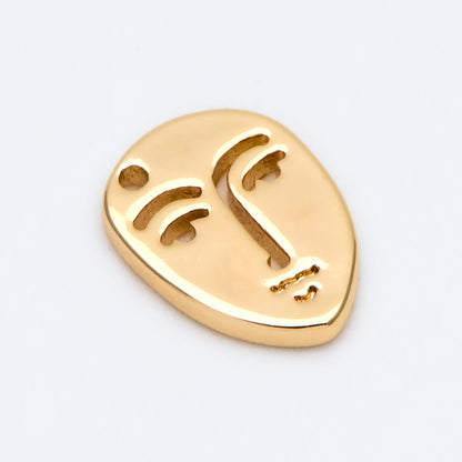 10pcs Gold Face Charm 13x10mm, 18K Gold plated Brass, Outline Man Face Pendants (GB-2419)