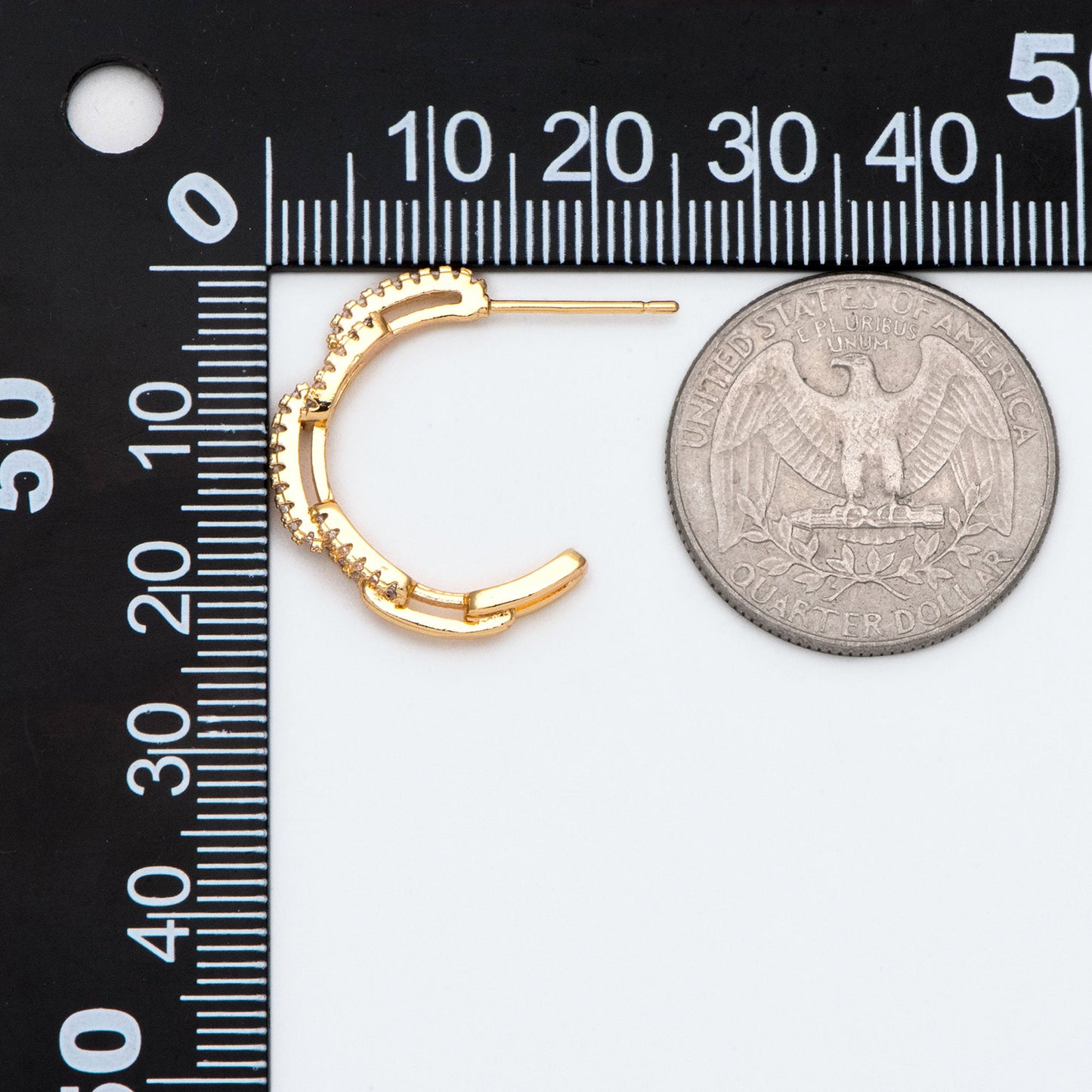 4pcs CZ Pave Gold Chain Earring, Curb Chain Earring, Geometric Hoop Stud Earring (GB-2426)