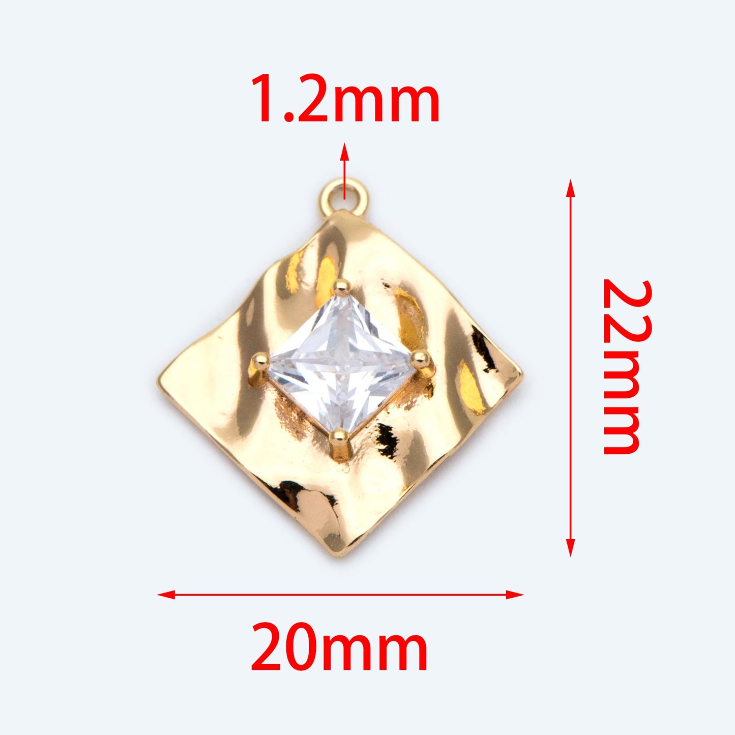 4pcs CZ Pave Square Pendants 22x20mm, Waved Rhombus Geometric Charms (GB-1647)