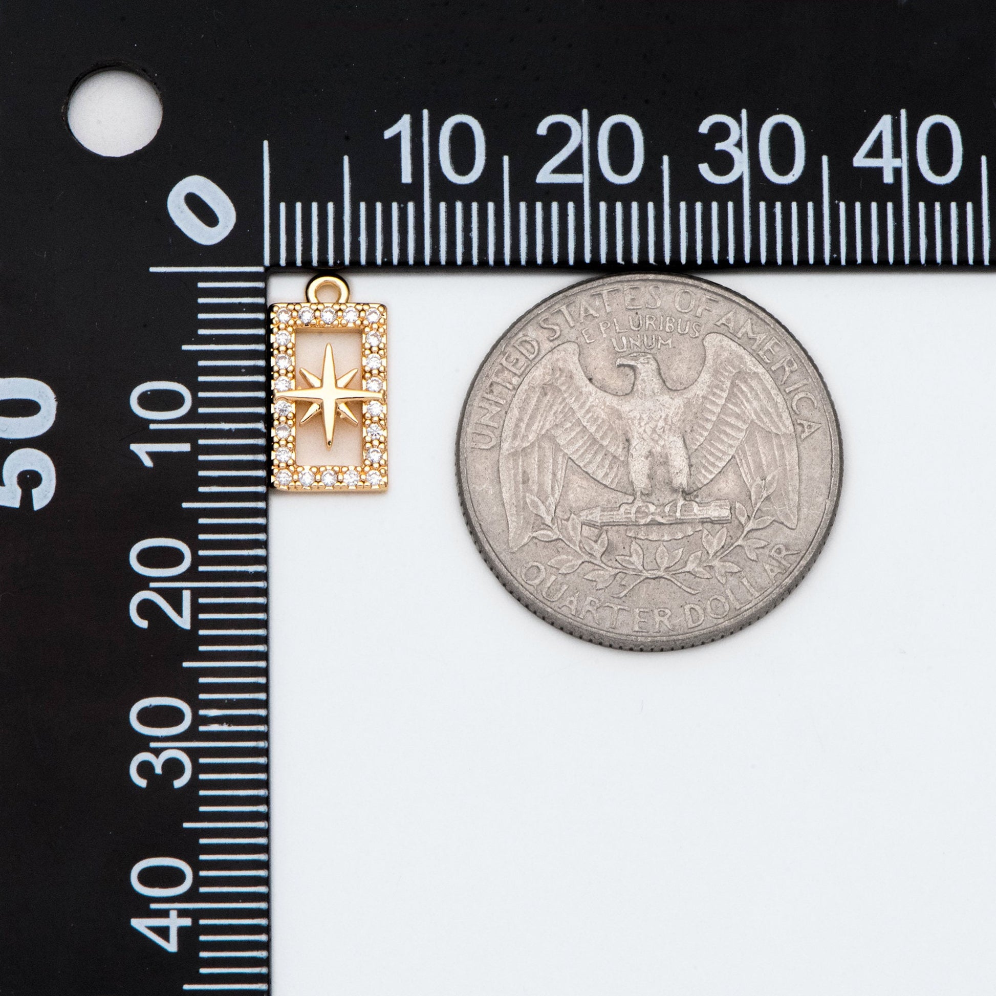 4pcs CZ Pave North Star Charm, Tiny Star Charm, Rectangle Charm Pendant (GB-924-G)