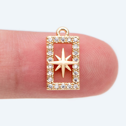 4pcs CZ Pave North Star Charm, Tiny Star Charm, Rectangle Charm Pendant (GB-924-G)