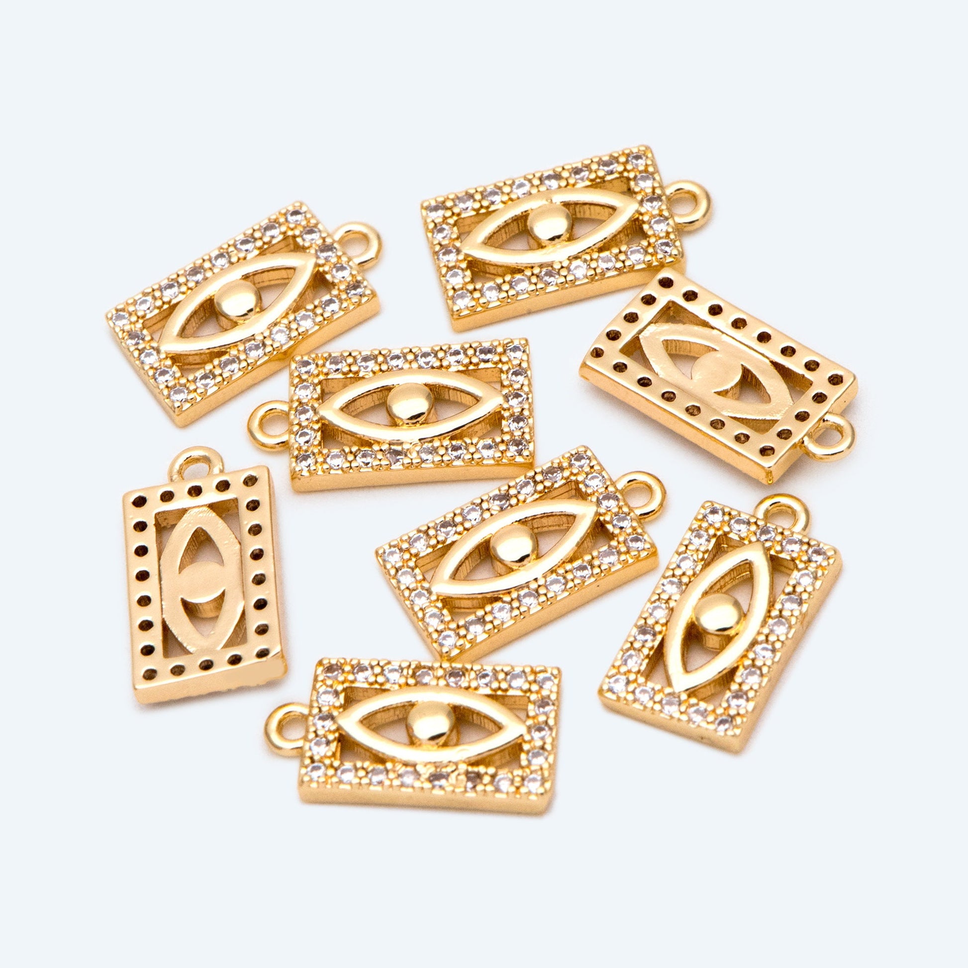4pcs CZ Pave Evil Eye Rectangle Charm Pendant, Jewelry Making, Diy Material, Jewelry Supplies (GB-1819-M)