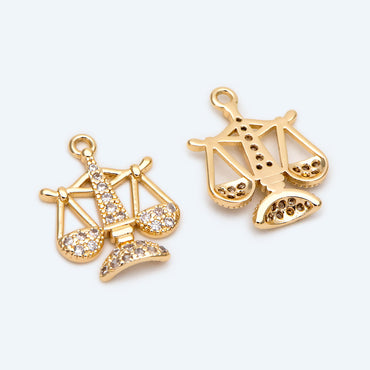 4pcs Gold Libra Charms, Scale of Justice Pendants, Balance Scale Pendants, Cubic Zirconia Pave, Lawyer Law Jewelry Supplies (GB-2503)