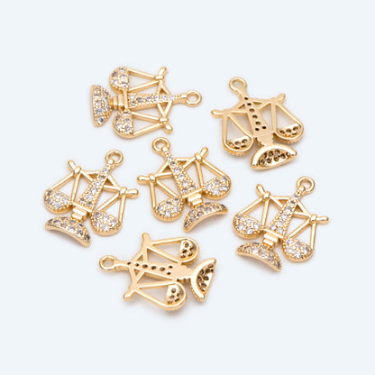 4pcs Gold Libra Charms, Scale of Justice Pendants, Balance Scale Pendants, Cubic Zirconia Pave, Lawyer Law Jewelry Supplies (GB-2503)