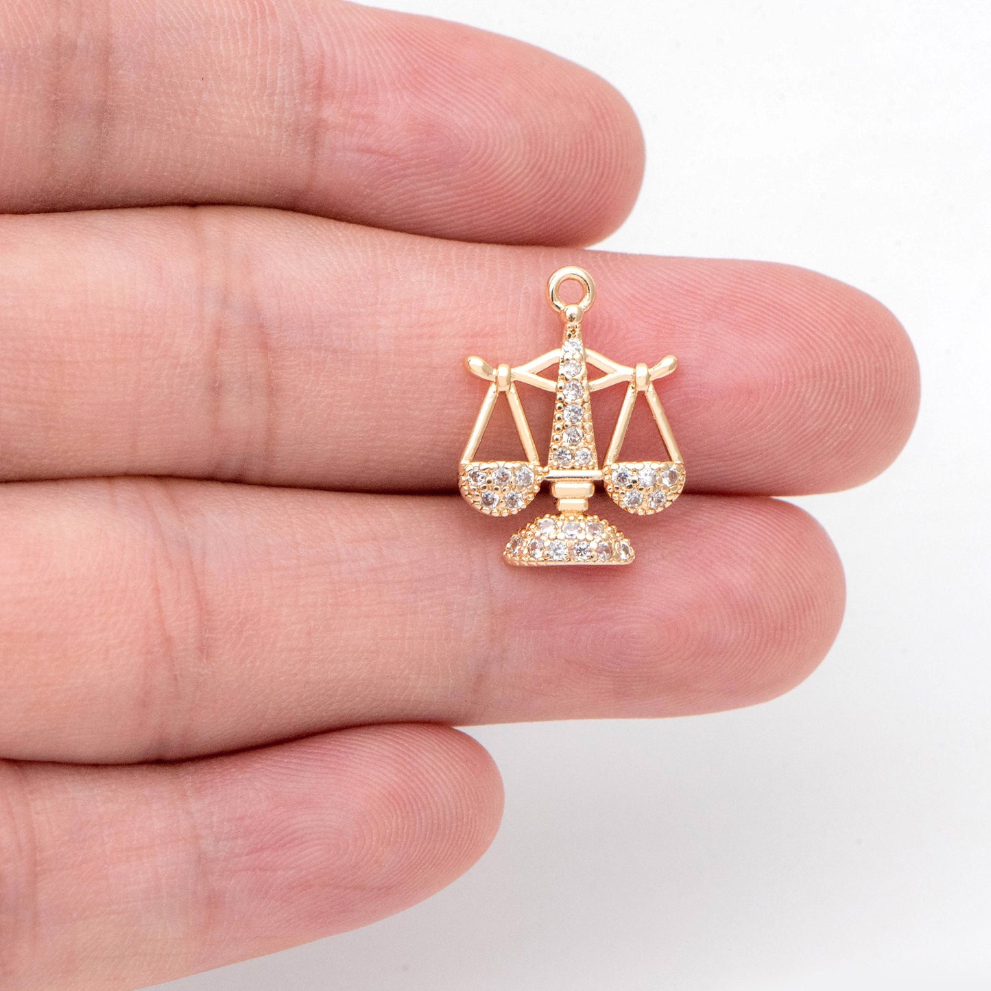 4pcs Gold Libra Charms, Scale of Justice Pendants, Balance Scale Pendants, Cubic Zirconia Pave, Lawyer Law Jewelry Supplies (GB-2503)