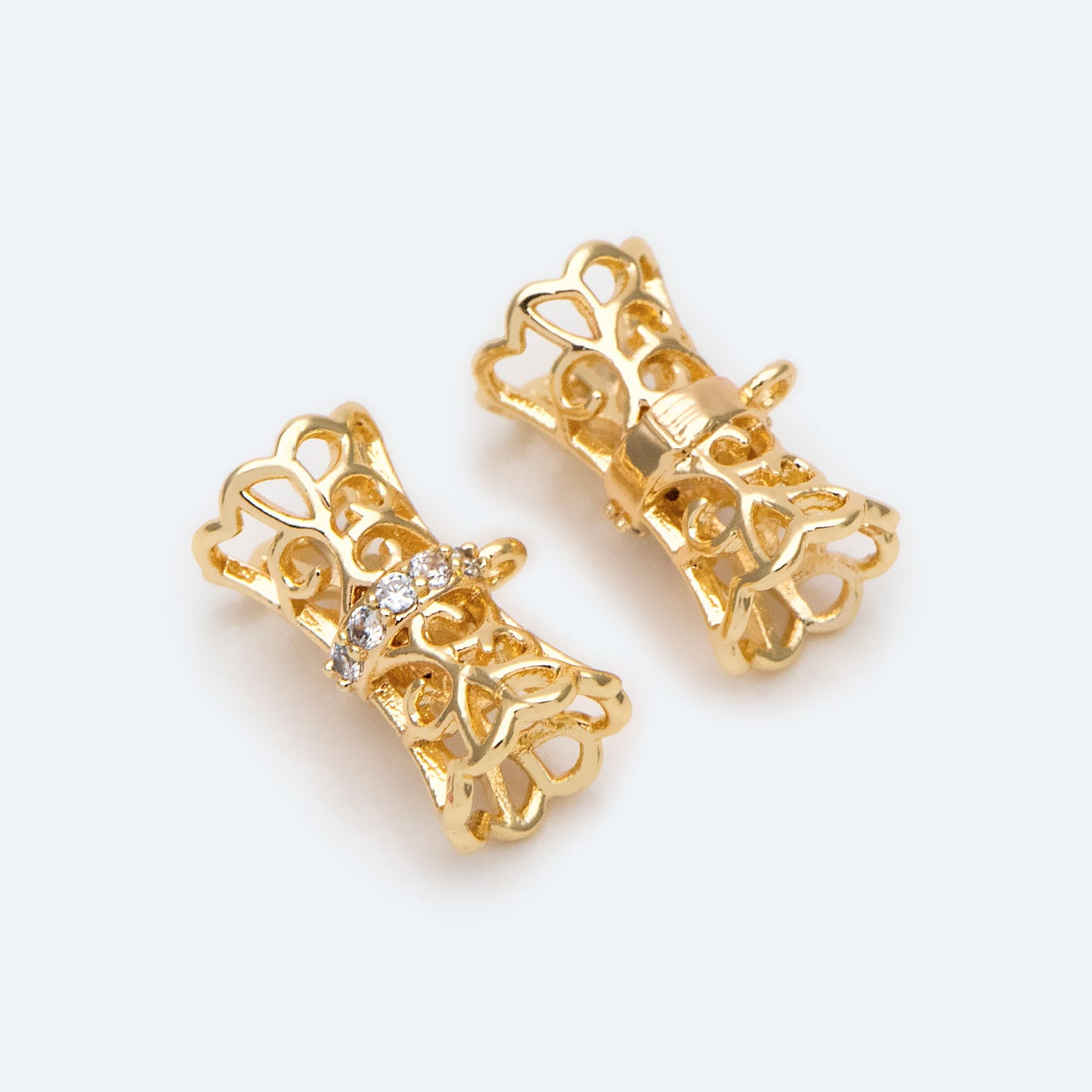 4pcs CZ Pave Gold Filigree Tube Spacer Beads with Loop, Bracelet Bails, Tube Pendant, Filigree Charm, Gold Plated Findinigs (GB-2504)