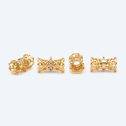 4pcs CZ Pave Gold Filigree Tube Spacer Beads with Loop, Bracelet Bails, Tube Pendant, Filigree Charm, Gold Plated Findinigs (GB-2504)