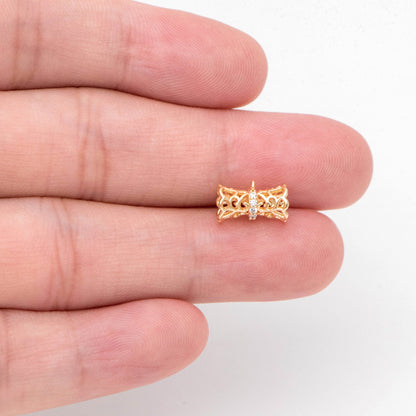 4pcs CZ Pave Gold Filigree Tube Spacer Beads with Loop, Bracelet Bails, Tube Pendant, Filigree Charm, Gold Plated Findinigs (GB-2504)