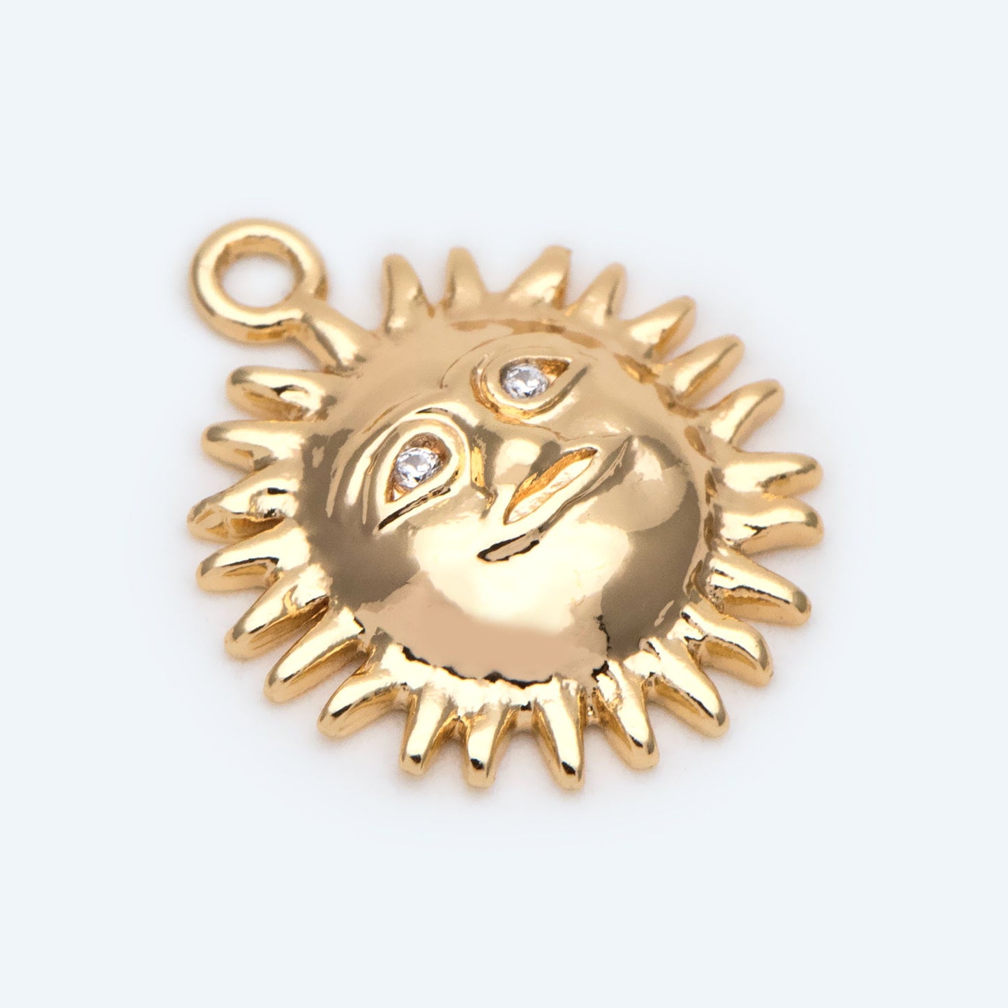4pcs CZ Pave Gold Sun Face Charms 18x15mm, 18K Gold plated Brass, Sun Pendants (GB-1311-C)