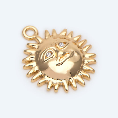 4pcs CZ Pave Gold Sun Face Charms 18x15mm, 18K Gold plated Brass, Sun Pendants (GB-1311-C)