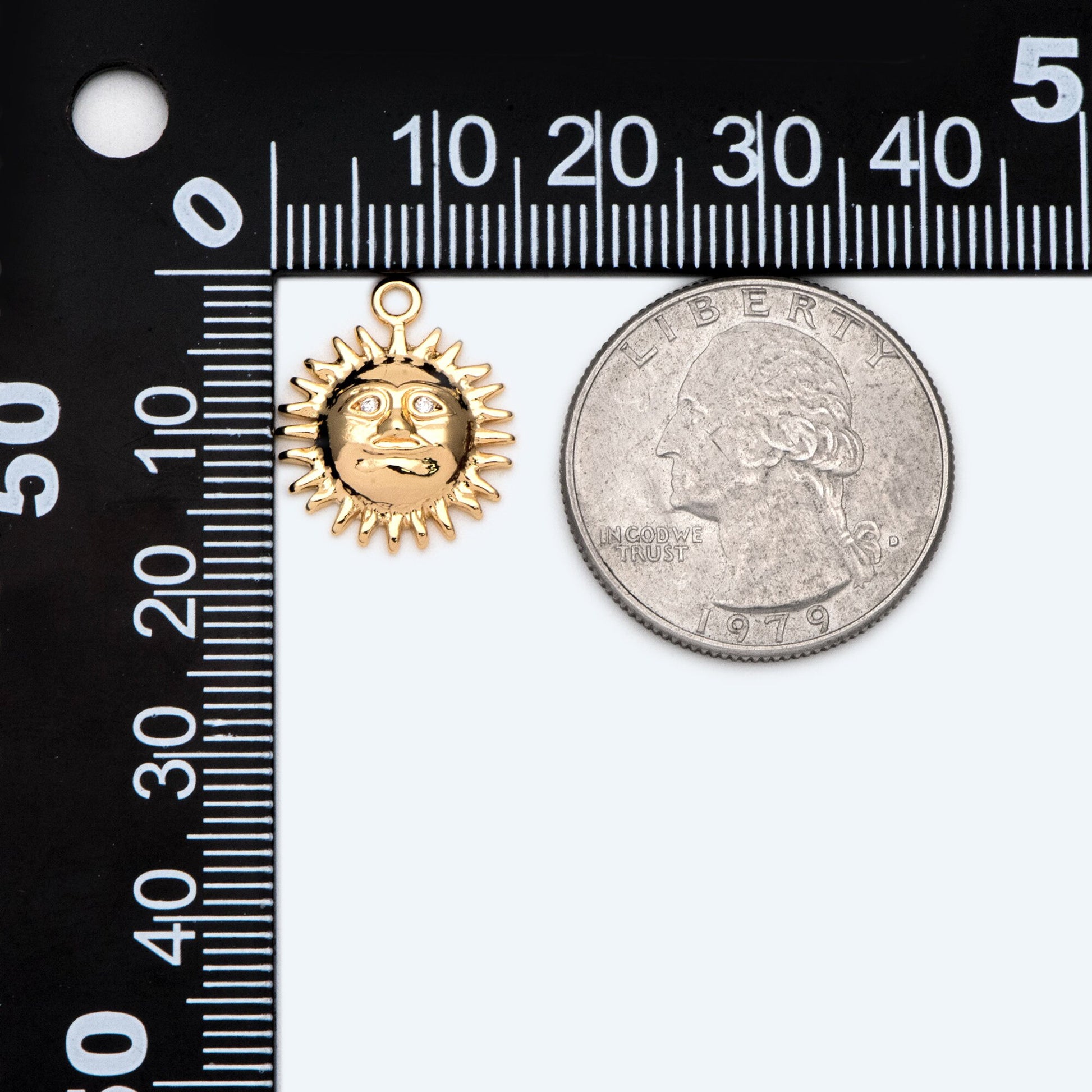 4pcs CZ Pave Gold Sun Face Charms 18x15mm, 18K Gold plated Brass, Sun Pendants (GB-1311-C)
