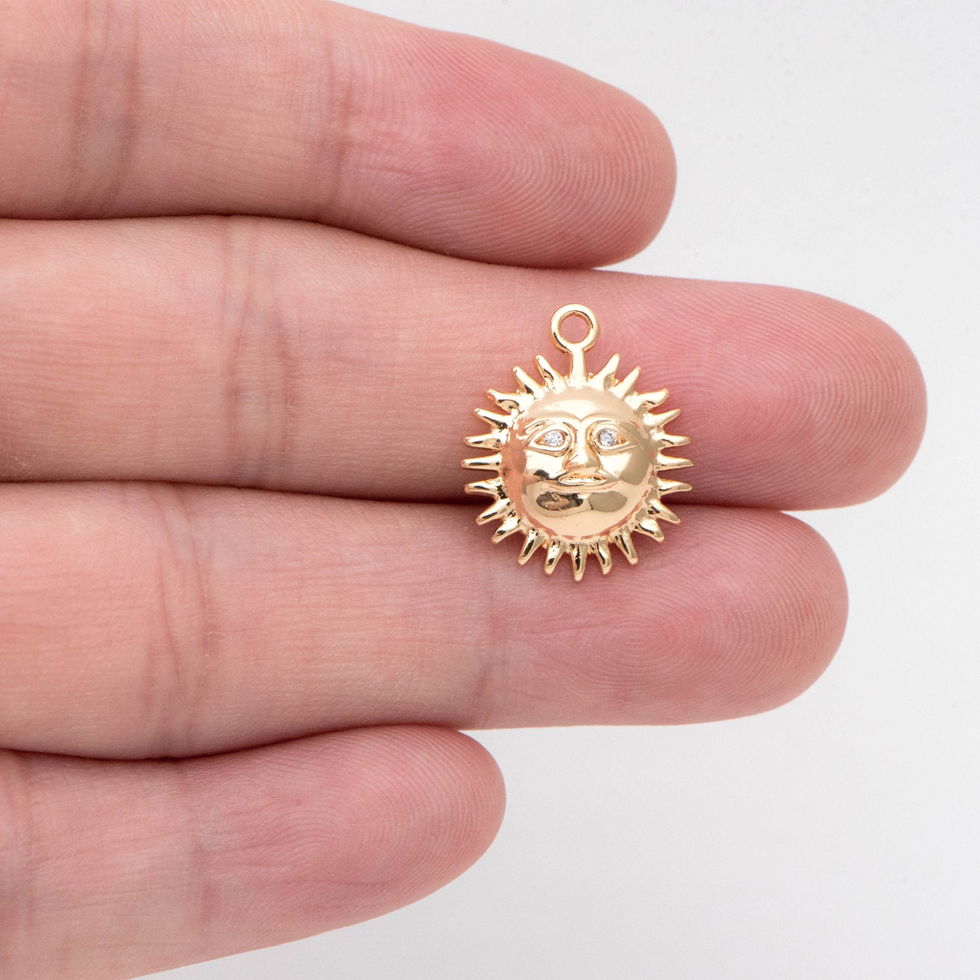 4pcs CZ Pave Gold Sun Face Charms 18x15mm, 18K Gold plated Brass, Sun Pendants (GB-1311-C)