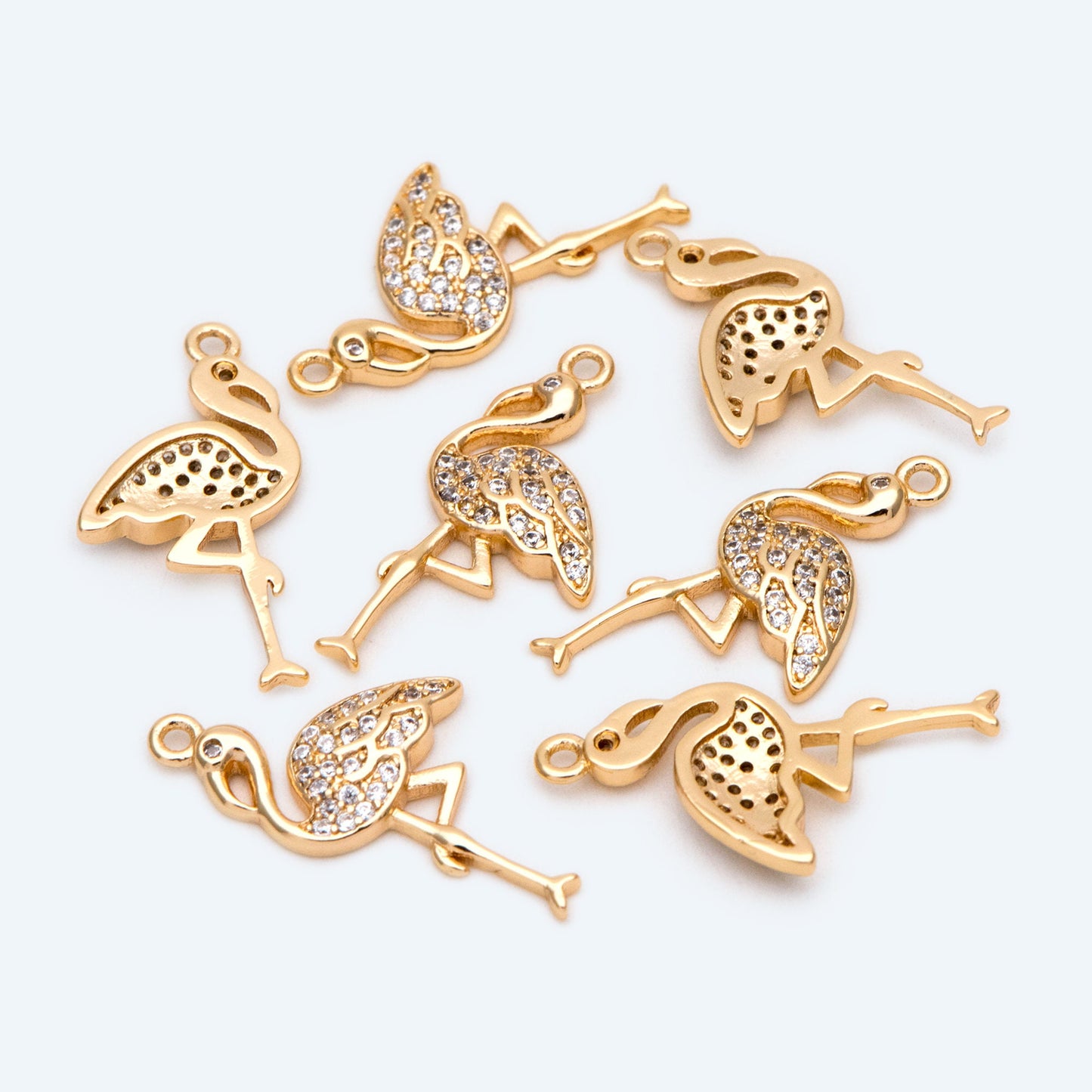 4pcs CZ Pave Flamingo Charm, Elegant Animal Jewelry Supplies (GB-2384)