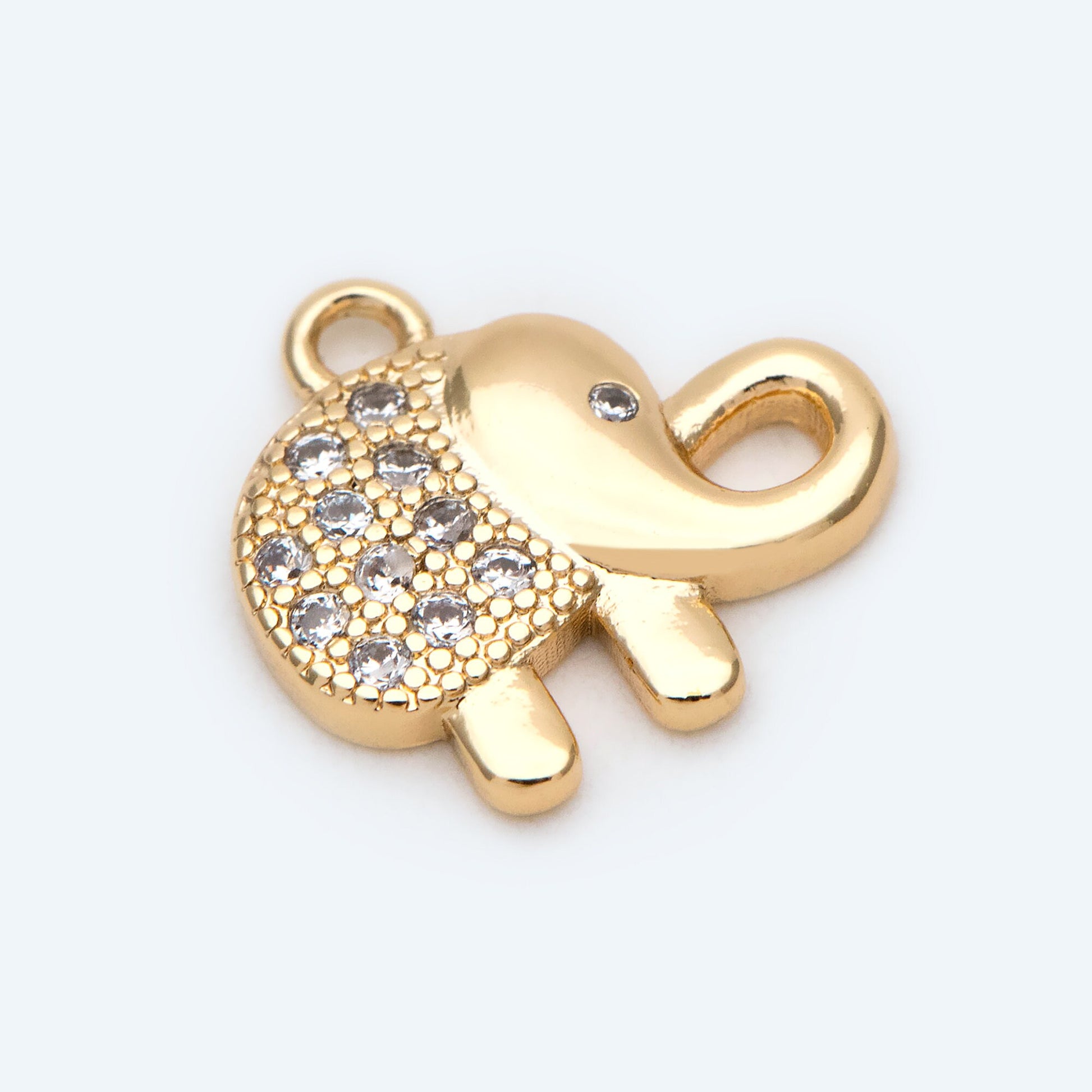 10pcs CZ Paved Gold Tiny Elephant Charm, Real Gold plated Brass, Jewelry Supply (GB-2385)