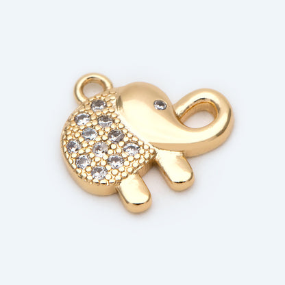 10pcs CZ Paved Gold Tiny Elephant Charm, Real Gold plated Brass, Jewelry Supply (GB-2385)